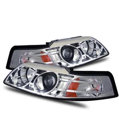 99-04 ford mustang led 7000k angel eye halo clear chrome projector headlights