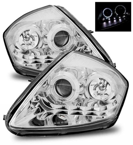 00-05 mitsubishi eclipse jdm dual halo/drl led strip chrome projector headlights