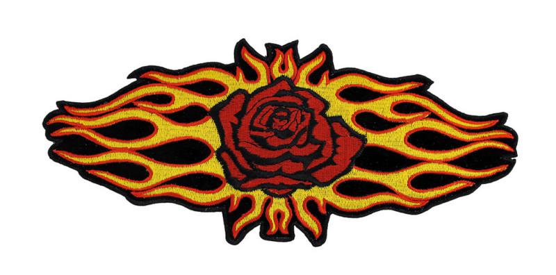 Flaming rose motorcycle vest back patch lady biker