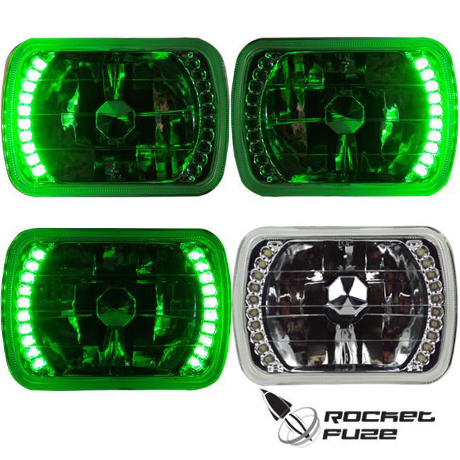 Sale no resv universal conversion 7x6 crystal headlights florescent led green