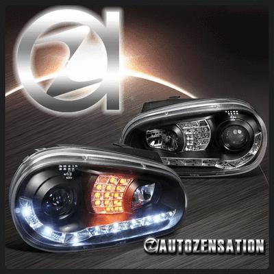 99-06 vw golf mk4 r8 drl projector headlights+ amber led turn signal