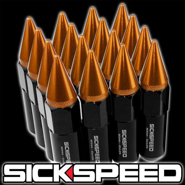 16 black/orange spiked 60mm  aluminum extended tuner lug nuts wheel 10x1.25 b