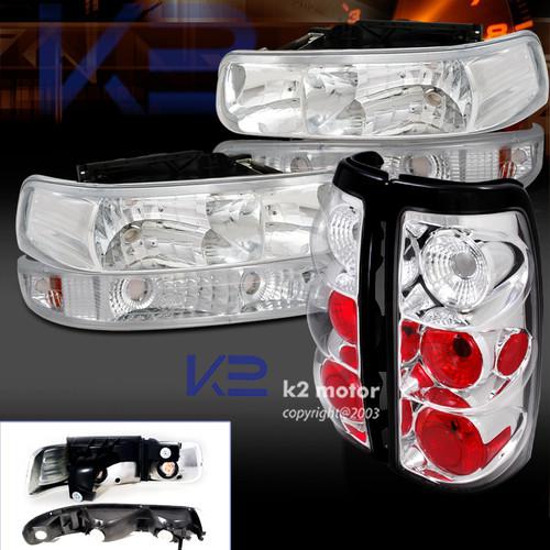 99-02 silverado chrome headlights+bumper lamp+clear altezza tail lamps