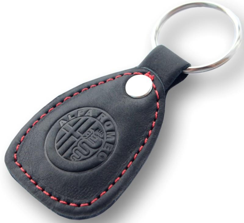 New leather black / red keychain car logo alfa romeo auto emblem keyring