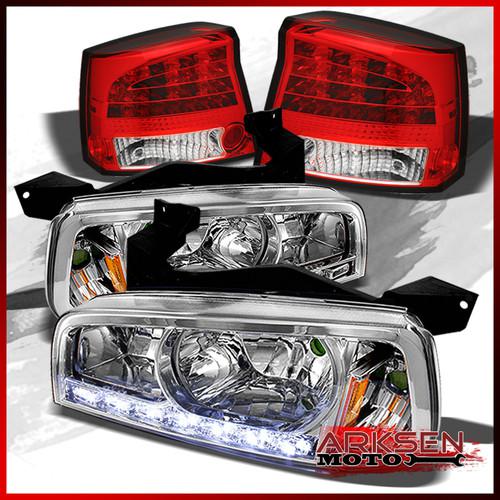 05-08 charger 2in1 clear drl led headlights+red clear philips tail lights combo