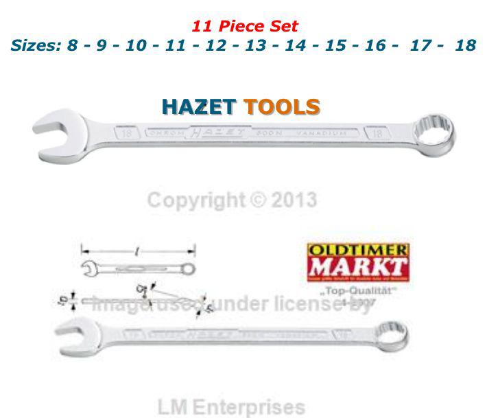 Hazet combination wrench set - 11 pieces - chrome finish - polished heads new