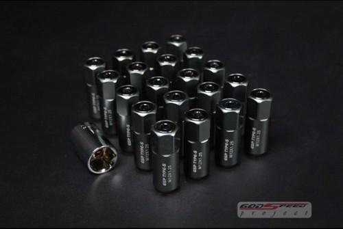 Gsp t5 black racing lug nuts 55mm 20 pcs m12 x 1.25 open/close end fit:nissan