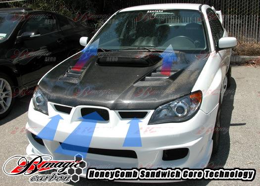 2006-2007 subaru impreza sti wrx r1 series functional carbon fiber ram air hood