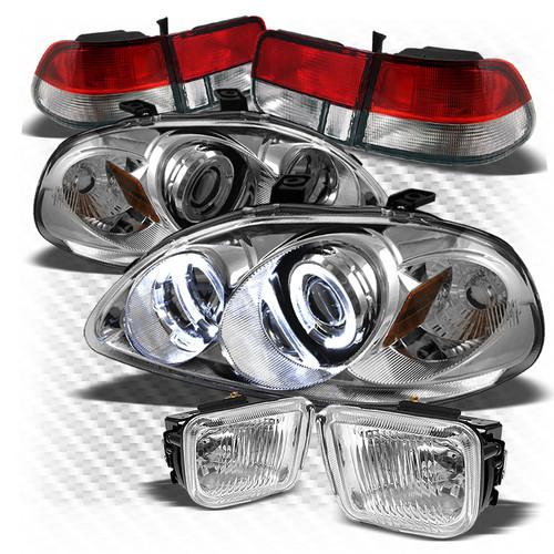 96-98 civic 2dr halo projector headlights + red clear tail lights + fog lights