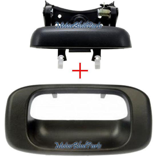 99-07 sierra silverado rear tailgate latch handle with handle bezel black set