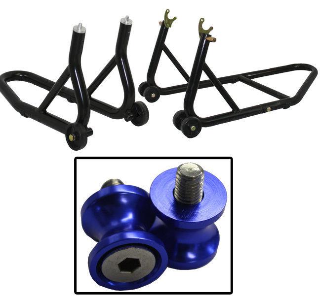 Aluminum black front and rear stands blue bobbin spools 10mm yamaha yzf750 all