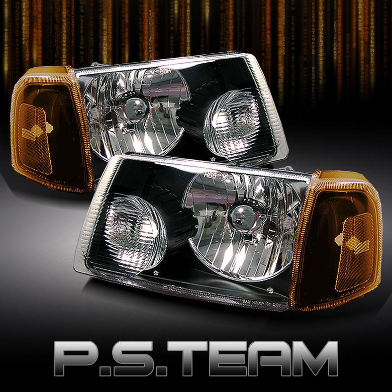 01-08 ford ranger pickup black headlights+amber corner signal lights 4pcs set