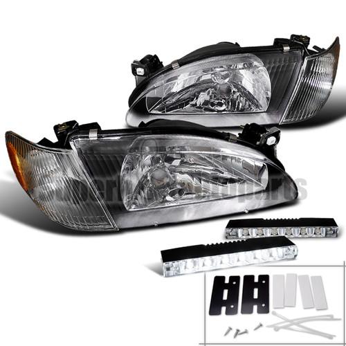 1998-2000 toyota corolla headlights signal lights black+6-smd led fog drl lamps