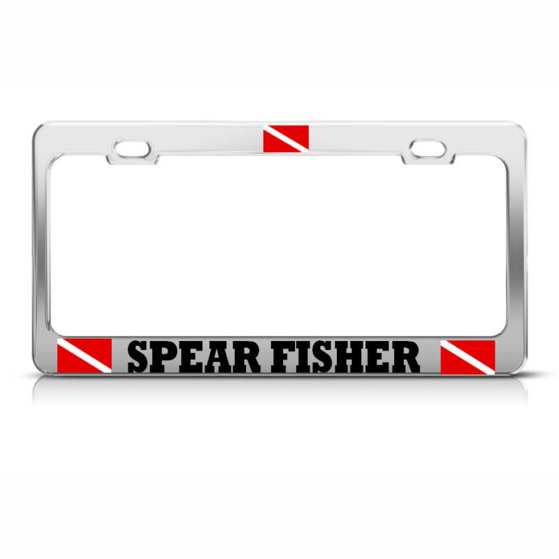 Spear fisher license plate frame heavy metal love scuba diving tag border