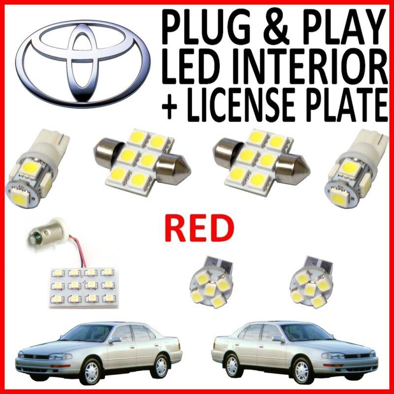 7 piece super red led interior package kit + license plate tag lights tc7r