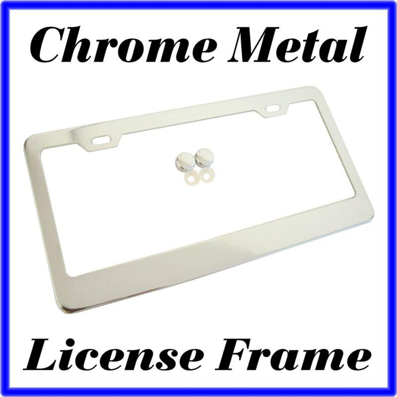 Chrome stainless steel metal license plate frame + screw caps tag cover /cf a