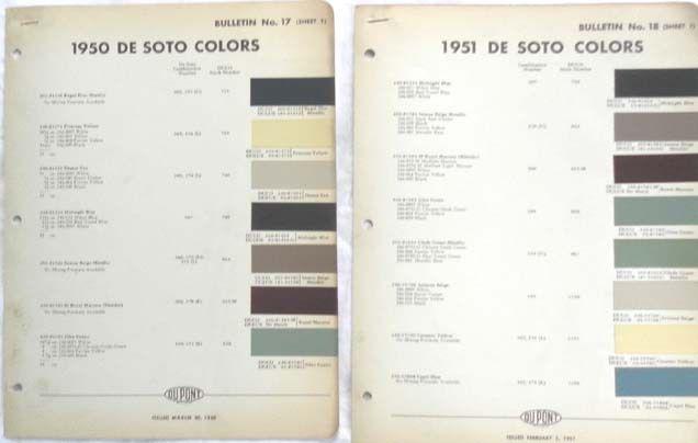 1950 - 1954 desoto dupont color paint chip charts all models original mopar