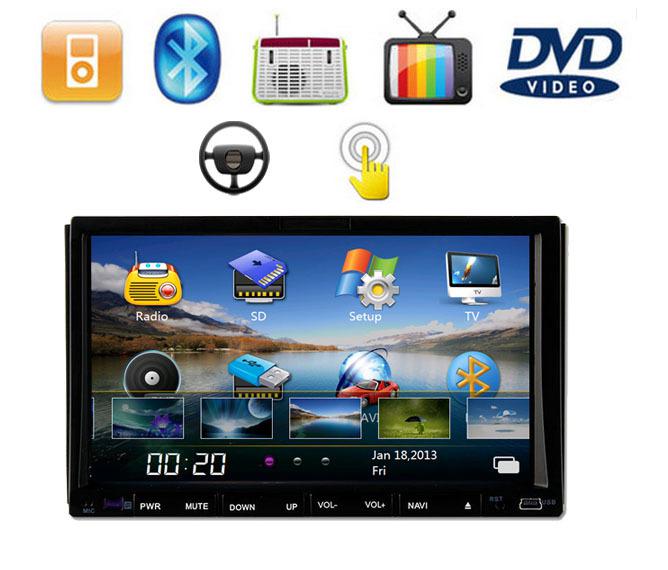 Ir double din 7" car stereo dvd player ipod bluetooth call radio tv mp3 sd audio