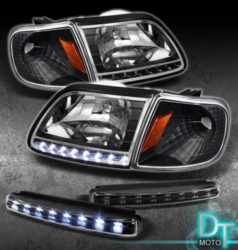 Led bumper fog lamps+97-03 f150 expedition black led head lights+corner signal