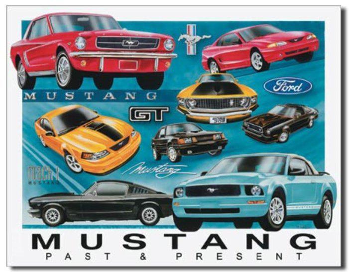 Ford mustang past & present car tin sign auto garage mechanic chronology