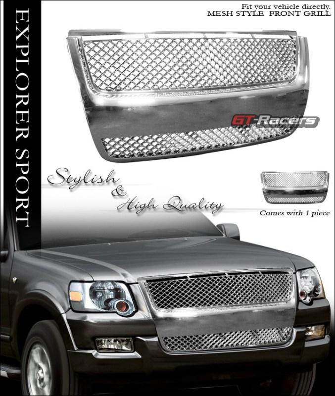 Chrome mesh front hood bumper grill grille 1p 2007-2010 ford explorer sport trac