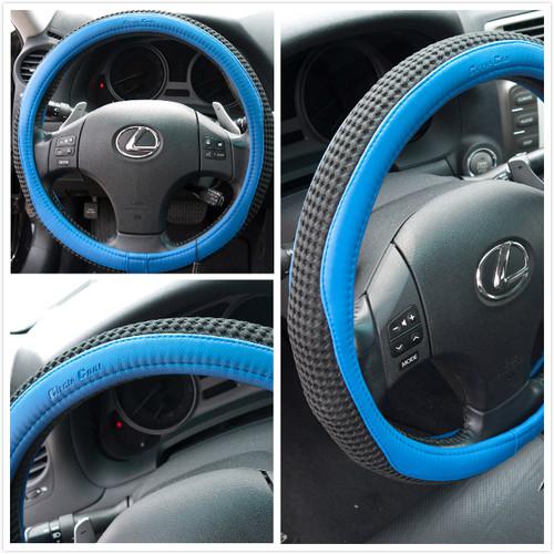 Black breathable fabric blue pvc leather steering wheel cover 51209b