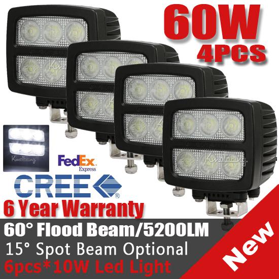 4x 60w 5200lm cree flood led work offroad light driving lamp car 4wd12v 24v utb