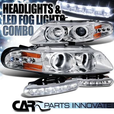 97-00 avenger sebring coupe chrome halo led projector headlights+led fog drl