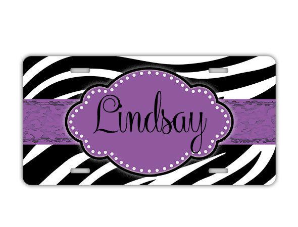 Monogrammed zebra license plate - animal print personalized car tag (9993)