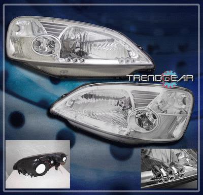 01 02 03 honda civic 2/4dr led crystal headlights lamp jdm chrome dx ex gx hx lx