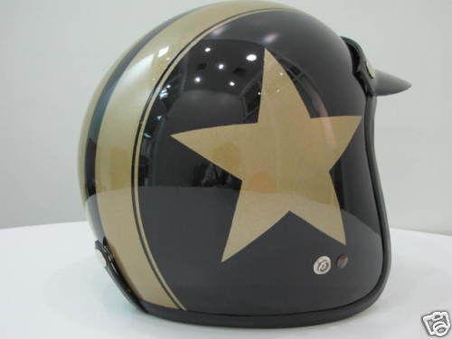 Vintage scooter vespa helmet moto black gold star open face helmet