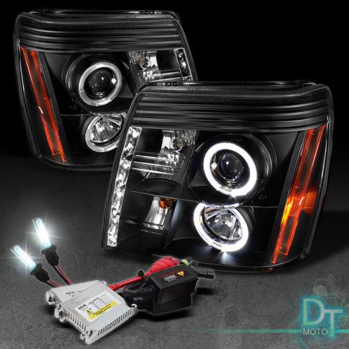 6000k slim xenon hid kit+black 02-06 cadillac escalade halo projector headlights