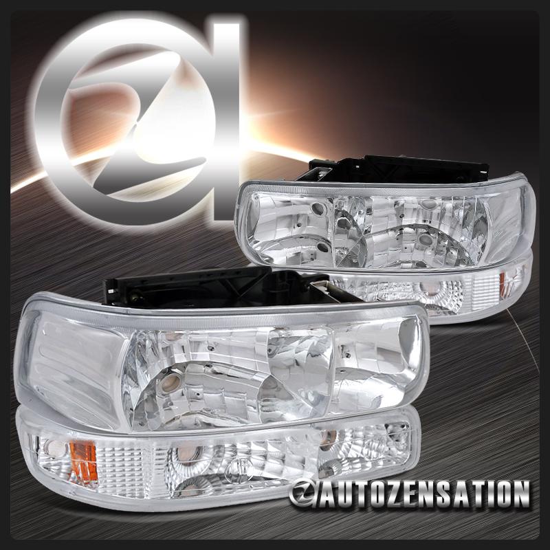 Chrome 99-02 silverado 00-06 tahoe suburban crystal headlight+clear bumper lamp