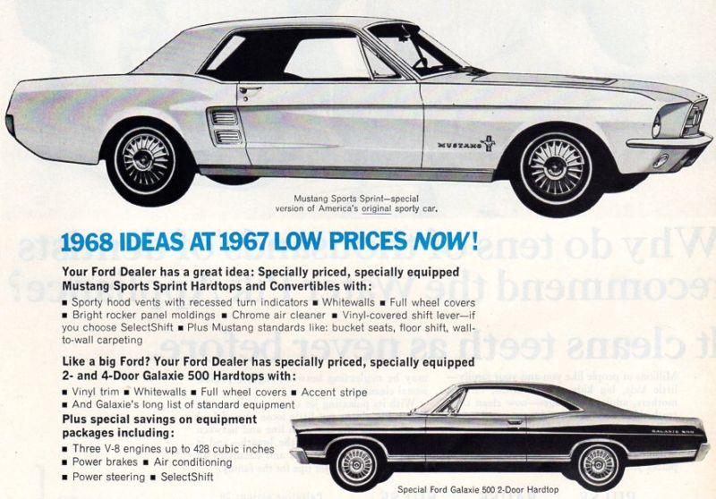 Vintage  original  1968  ford  mustang  &  galaxie 500  ad - 10 1/4 " x 13 1/2 "