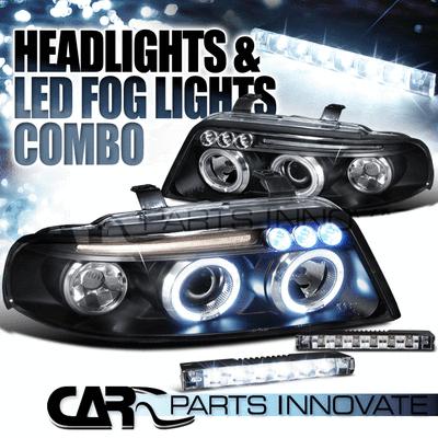 1999-2004 audi a4 black dual halo projector headlights+6-led fog lamps