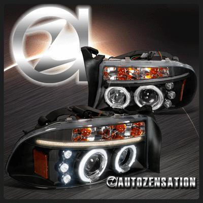 97-01 dakota/ 98-03 durango black led drl halo projector headlights