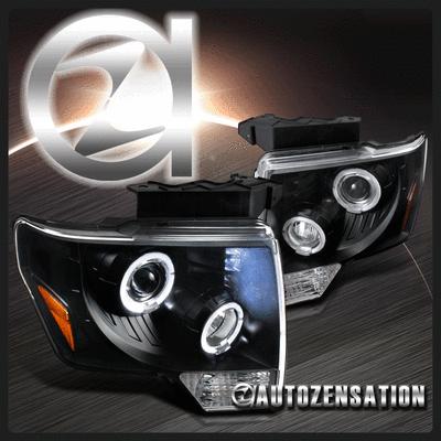 09-13 ford f150 pickup black led drl halo projector headlights