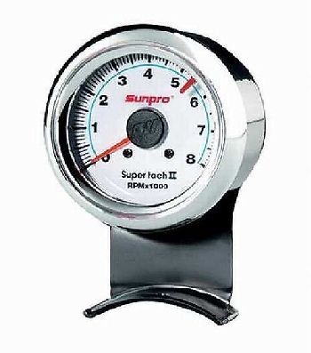 Sunpro 2 5/8 inch super tachometer white / chrome bezel cp7911 authorized dist