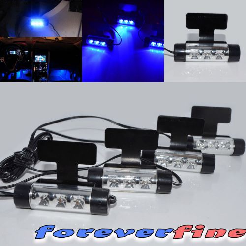 4 x 3 new led car charge 12v glow interior decorative atmosphere blue light