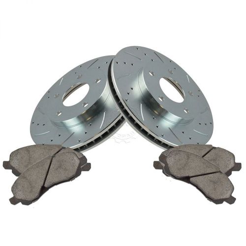 Brake rotor drilled &amp; slotted zinc coated &amp; ceramic pad front set for chrysler