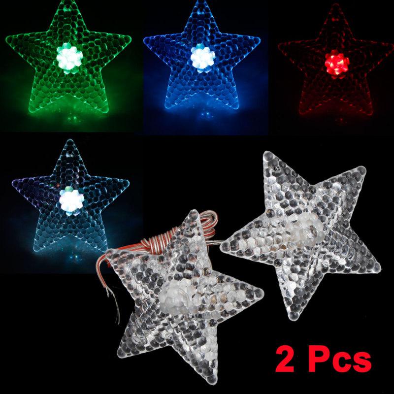 2pcs thread mounted clear plastic star shape colorful led decor light for car