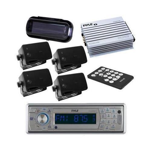 New silver indash marine am/fm radio player/ bluetooth 400w amp cover 4 speakers