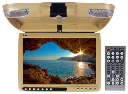 Tview t137adv 13&#034; beige / tan flip down car video monitor dvd usb sd+dome light