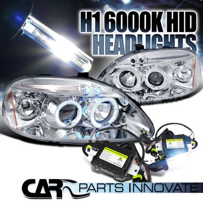 96-98 civic chrome halo led projector headlights+h1 6000k hid conversion kit