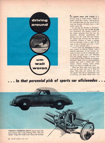 Original 1957 porsche 1600 convertible article- 2- 8&#034; x 11&#034; pages / a c bristol