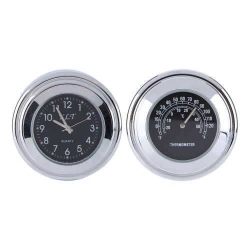 7/8&#034; 1&#034; universal motorcycle handlebar black dial clock &amp; thermometer waterproof