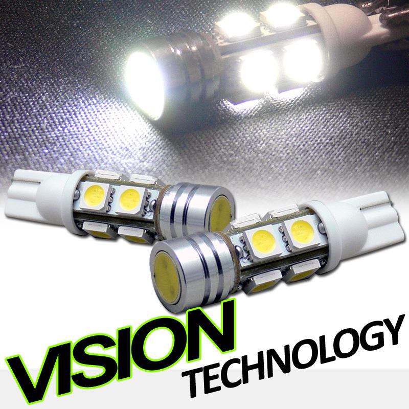 2x white t10 wedge 1 high power+8 smd led door/trunk/running light lamp bulbs