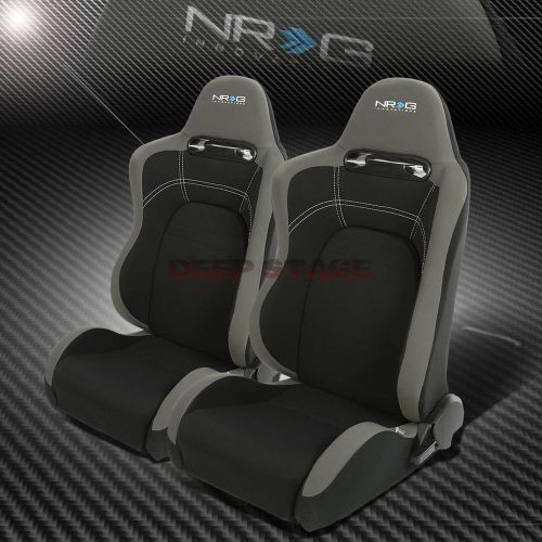 Nrg 2 x reclinable type-r woven cloth racing seat/seats+sliders rail gray/black