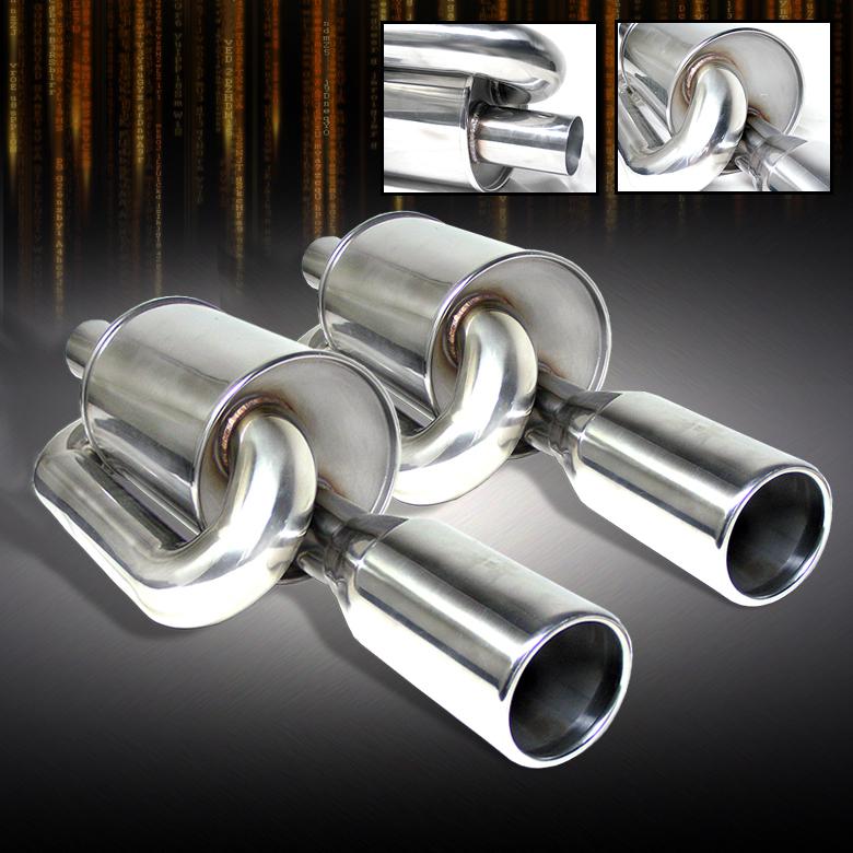 2x sport racing 3.5" deep sound twin loop silver axle back muffler exhaust