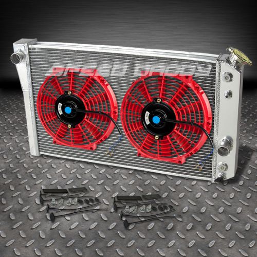 3-row aluminum racing radiator+2x 10&#034;red fans 82-02 chevy s10/blazer/corvette v8